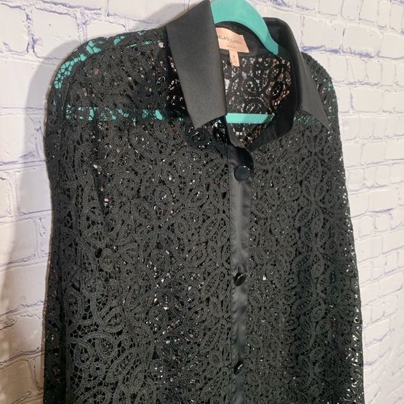 Black Label by Chico's Womens Sheer Lace Button Down Black Sz 8 Whimsigoth Fairy - Picture 2 of 6